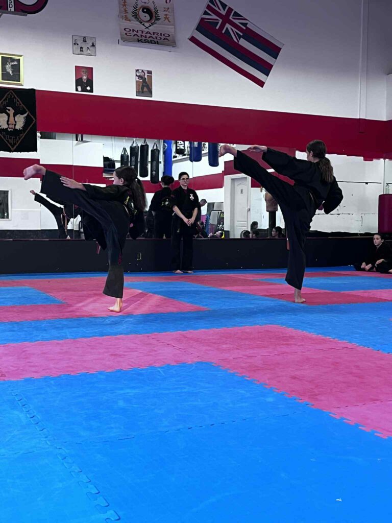 Action shot of a Embrun Family Karate test
